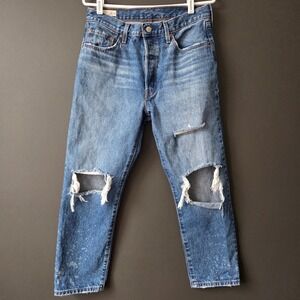Levi's 501‎ Premium Distressed Blue Denim Jeans Button Fly 29x26 Straight Leg